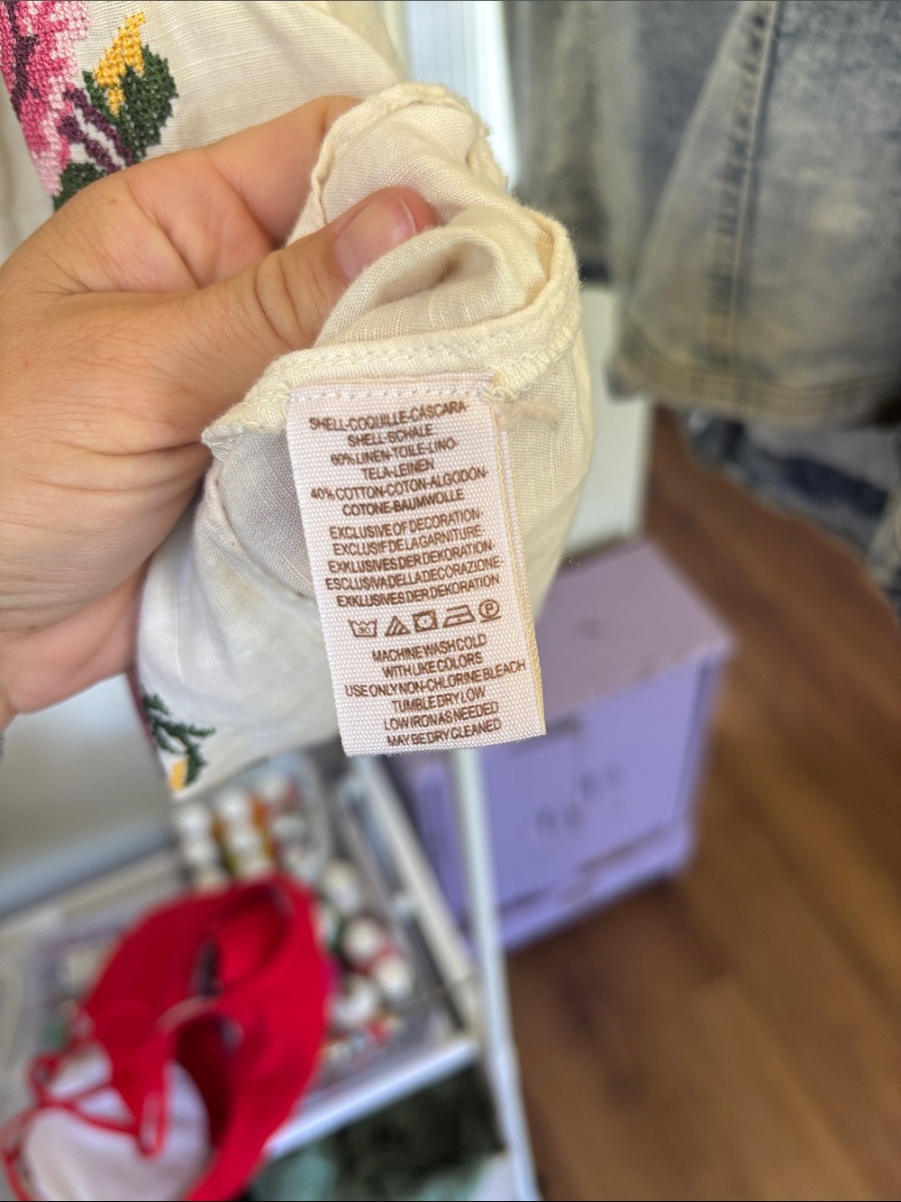 Free People Cream Halter Camisole with Pink Rose & Blue Embroidery - Picture 5 of 5
